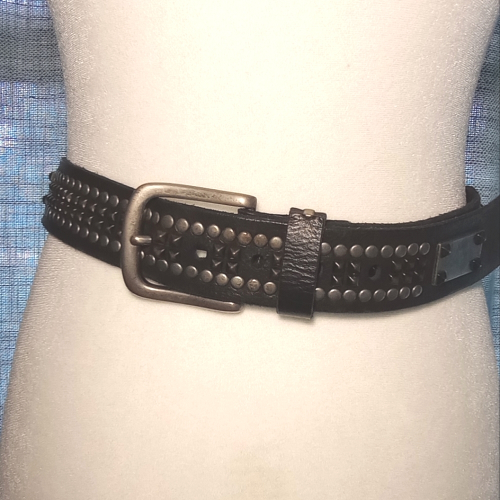 Vintage Express Genuine Leather Studded Western Rodeo Black Belt Women's 38"
